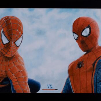 제목이 "Spider-man - Tobey…"인 미술작품 Marco Santos로, 원작, 기름 나무 들것 프레임에 장착됨