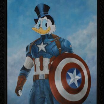 Painting titled "Captain Scrooge McD…" by Marco Santos, Original Artwork, Oil Mounted on Wood Stretcher frame