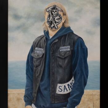 Painting titled "The son of anarchy" by Marco Santos, Original Artwork, Oil Mounted on Wood Stretcher frame