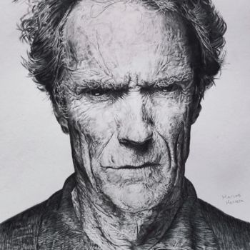 Disegno intitolato "Clint Eastwood port…" da Marcos Herrera, Opera d'arte originale, Matita