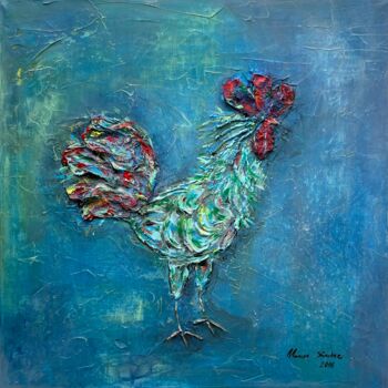 Painting titled "Gallo azul" by Marcos Sánchez, Original Artwork, Acrylic