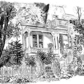 Dessin intitulée "Maison Kent Montréal" par Marcel Ramet, Œuvre d'art originale, Crayon