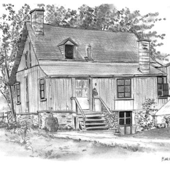 Dessin intitulée "Maison Canadienne" par Marcel Ramet, Œuvre d'art originale, Crayon