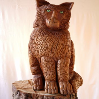 Sculpture titled "Di's cat" by Marc Poget, Original Artwork, Wood