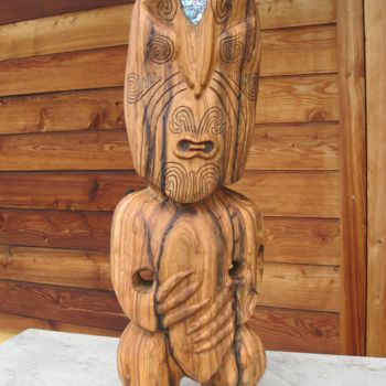 Escultura titulada "Tiki, Maori Pa entr…" por Marc Poget, Obra de arte original, Madera