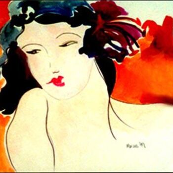 Painting titled "HIBISCUS WOMAN" by Leslie Marcus, Original Artwork
