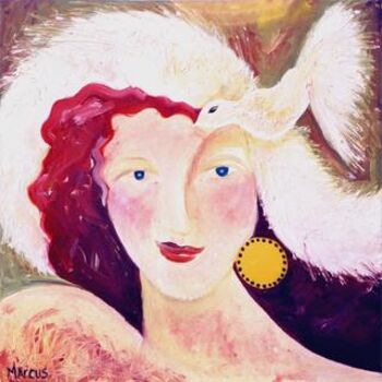 Painting titled "DOVE LOVE 1" by Leslie Marcus, Original Artwork, Oil