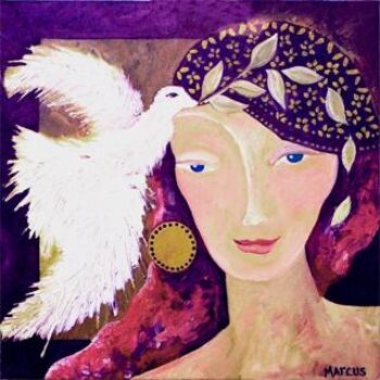Painting titled "DOVE LOVE 2" by Leslie Marcus, Original Artwork, Oil