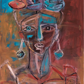 Pittura intitolato "Frida em Vermelho,…" da Marcus Jacobina, Opera d'arte originale, Acrilico