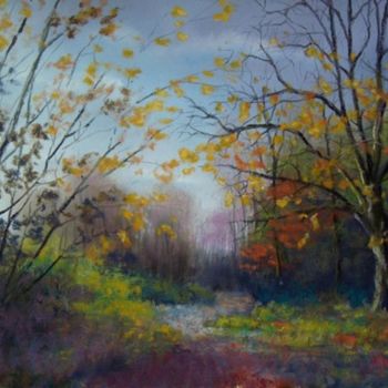 Painting titled "Sunlit Autumn Path" by Marcus Moller, Original Artwork