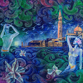 Pittura intitolato "bathing in Venice" da Mardiyantoro Setyo, Opera d'arte originale, Acrilico