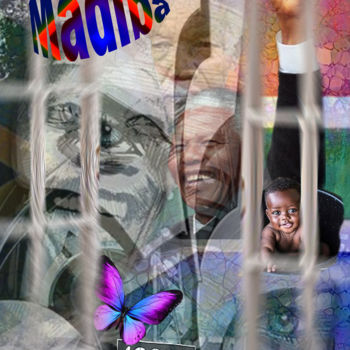 Digital Arts titled "Madiba" by Geny Chanteline, Original Artwork, Digital Painting Mounted on Wood Stretcher frame