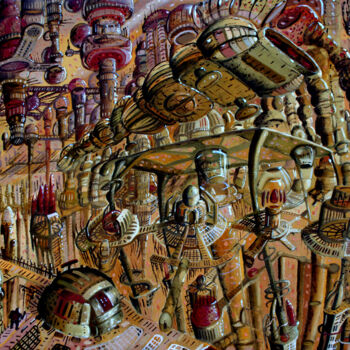 Pintura intitulada "przylot-na-planete-…" por Marek Izydorczyk, Obras de arte originais, Óleo