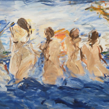 Peinture intitulée "Nymphs and the Swan" par Marek Kováč, Œuvre d'art originale, Acrylique