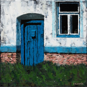 Malerei mit dem Titel "Blue door" von Marek Krumpar, Original-Kunstwerk, Öl