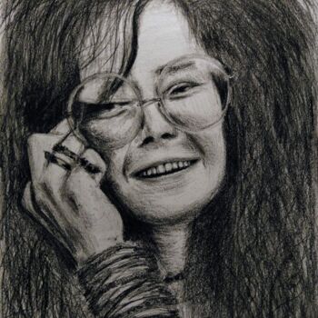 제목이 ""Janis Joplin""인 그림 Marek Spetel로, 원작, 연필 플렉시글라스에 장착됨