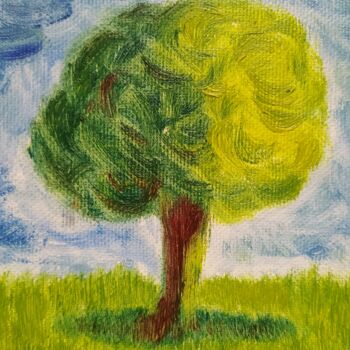 Schilderij getiteld "Samotne Drzewo" door Marek Spetel, Origineel Kunstwerk, Olie Gemonteerd op Houten paneel