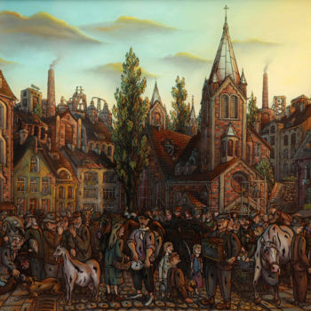 Peinture intitulée "Fair on the Kościel…" par Idziaszek, Œuvre d'art originale, Huile