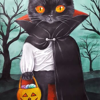 Painting titled "Cat-Vampire" by Maretta Elsalieva, Original Artwork, Acrylic