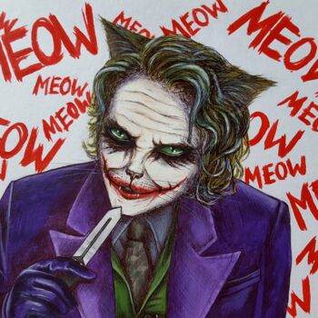 Peinture intitulée "Joker-Cat" par Maretta Elsalieva, Œuvre d'art originale, Acrylique