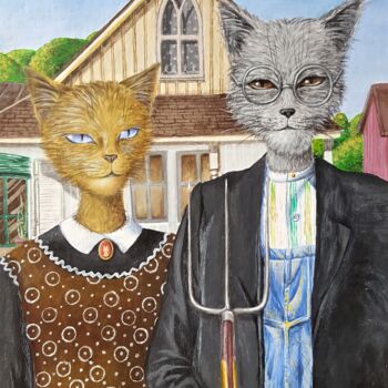 "American Gothic Cats" başlıklı Tablo Maretta Elsalieva tarafından, Orijinal sanat, Akrilik