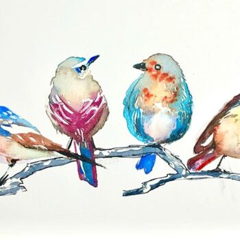Digital Arts titled "Birds" by Marevann, Original Artwork, Watercolor