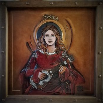 Peinture intitulée "Tableau musicienne…" par Margaery, Œuvre d'art originale, Acrylique Monté sur Panneau de bois