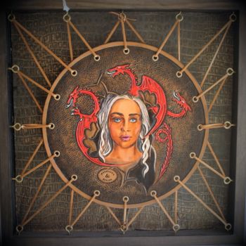Pittura intitolato "Tableau cuir repous…" da Margaery, Opera d'arte originale, Acrilico Montato su Pannello di legno