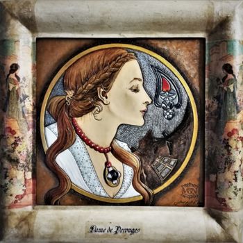Malerei mit dem Titel "Dame de Pérouges, t…" von Margaery, Original-Kunstwerk, Leder
