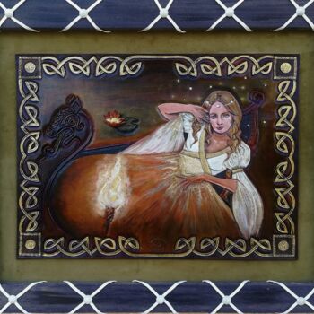 「Lady of shalott」というタイトルの絵画 Margaeryによって, オリジナルのアートワーク, アクリル その他の剛性パネルにマウント