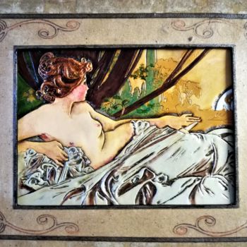 Schilderij getiteld "Tableau en cuir rep…" door Margaery, Origineel Kunstwerk, Leer