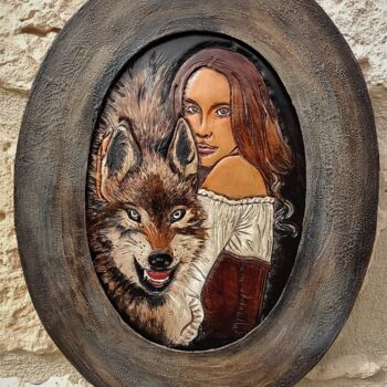 Painting titled "Louves" by Margaery, Original Artwork, Acrylic Mounted on Cardboard