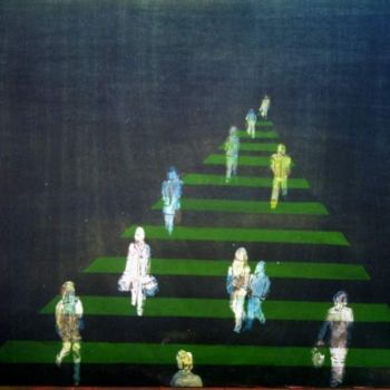 Pintura intitulada "escalera verde" por Margarita, Obras de arte originais