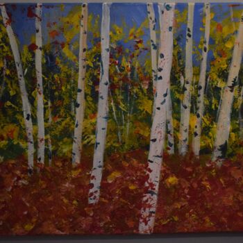 Painting titled "Birches in Autumn" by Margaret Allen, Original Artwork, Acrylic