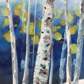 Painting titled "Winter Birches-cana…" by Margaret Allen, Original Artwork, Acrylic