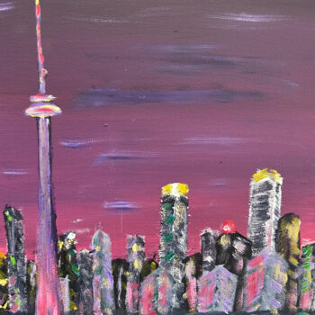 Painting titled "Toronto Night Skyli…" by Margaret Allen, Original Artwork, Acrylic
