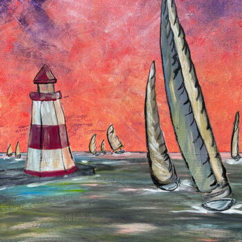Painting titled "Sunset Sail" by Margaret Allen, Original Artwork, Acrylic