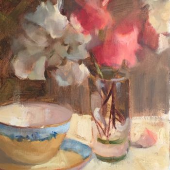 Malerei mit dem Titel "Tea Cup and Bougain…" von Margaret Aycock, Original-Kunstwerk, Öl