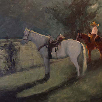 Painting titled "Horses in Moonlight…" by Margaret Aycock, Original Artwork, Oil