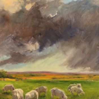 Картина под названием "Osage Sheep dramati…" - Margaret Aycock, Подлинное произведение искусства, Масло