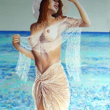 Ζωγραφική με τίτλο "Girl in Sea " από Margaret Zita Coughlan, Αυθεντικά έργα τέχνης, Λάδι