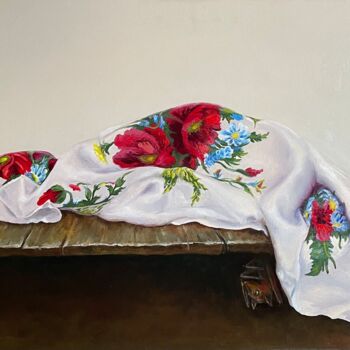 Painting titled "Granny's scarf" by Margarita Ado, Original Artwork, Oil