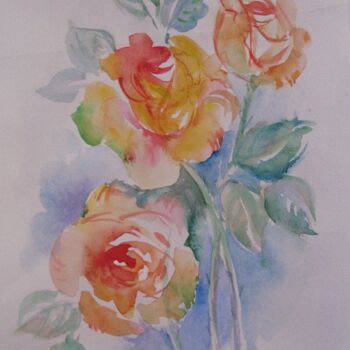 Painting titled "Watercolor roses" by Margarita Okołot, Original Artwork, Watercolor