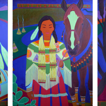 Painting titled "Indians, tryptich" by Margarita Felis, Original Artwork, Acrylic