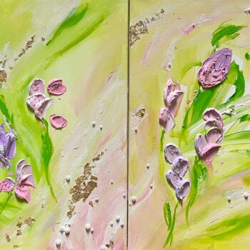 Painting titled "Tulips and pearls" by Margarita Glambert, Original Artwork, Acrylic Mounted on Wood Stretcher frame