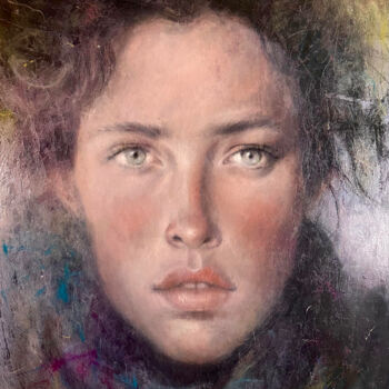 Painting titled "Look from the past…" by Margarita Ivanova, Original Artwork, Oil Mounted on Wood Stretcher frame