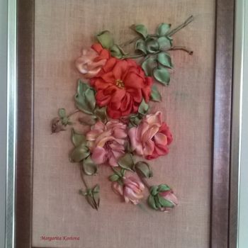 Artcraft titled "Roses.Embroidered p…" by Margarita Kostova, Original Artwork, Home Décor