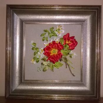Artcraft titled "Roses.Ribbon embroi…" by Margarita Kostova, Original Artwork