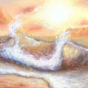 Painting titled "Golden Sea" by Margarita Pigaeva, Original Artwork, Oil