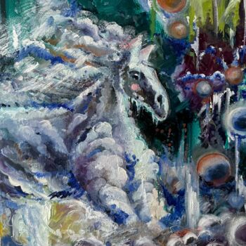 Pintura intitulada "The White Horse" por Margarita Smirnova Kvintessa, Obras de arte originais, Óleo
